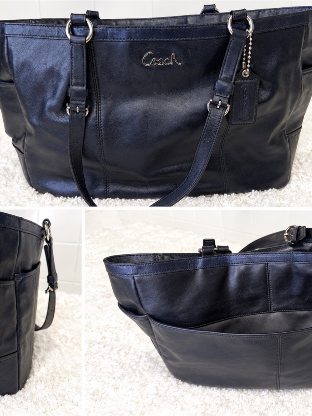 Coach Navy Blue Leather Shoulder Tote
